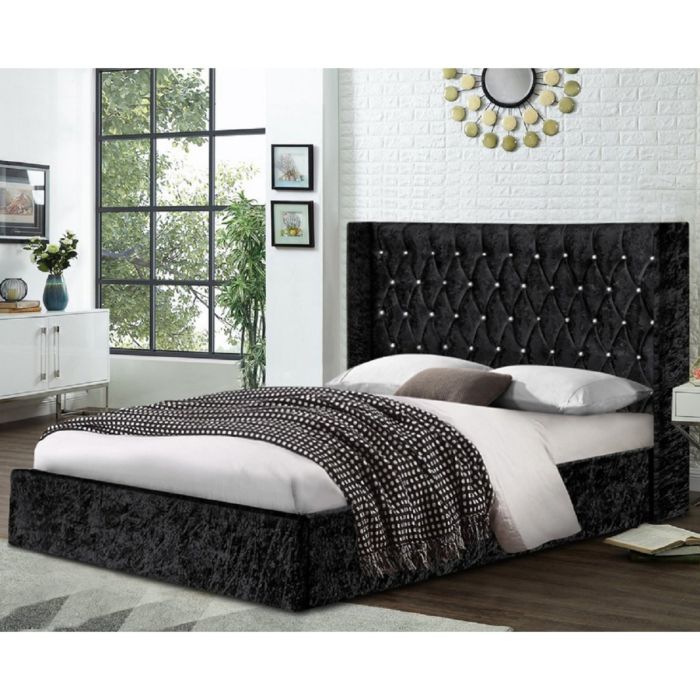 Eniya Crush Velvet Bed - Black in 5 Sizes