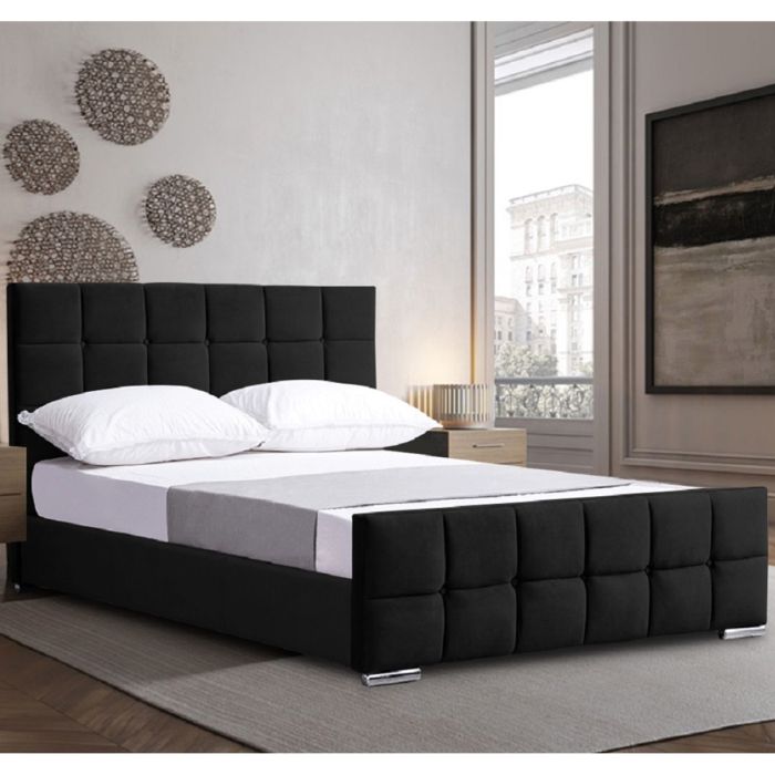 Minsa Plush Velvet Bed - Black in 5 Sizes