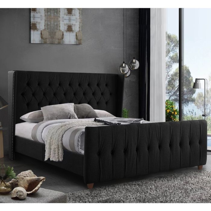 Clarita Plush Velvet Bed - Black in 5 Sizes