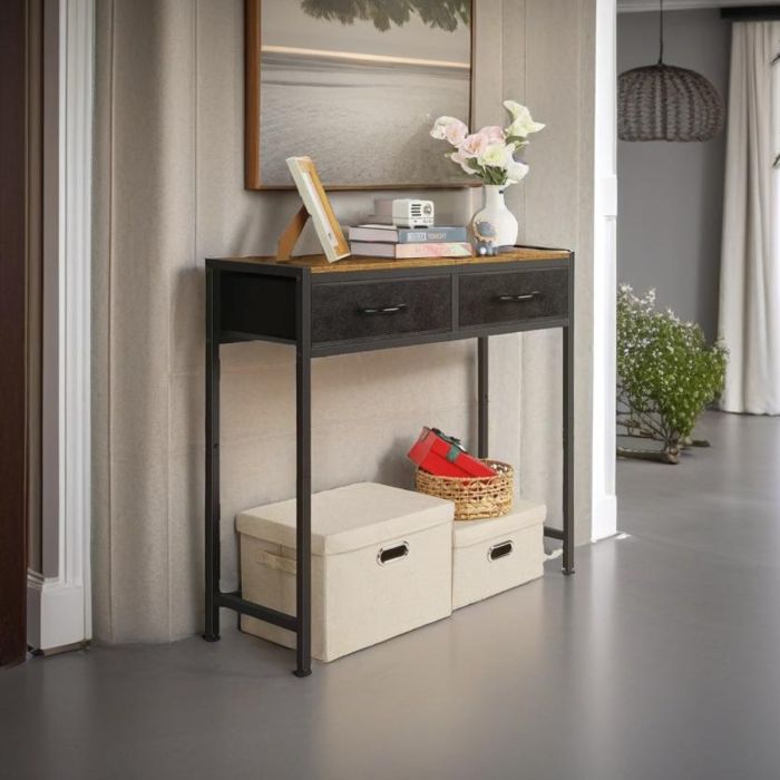 ULVERIS Console Table Slim Entryway Table with 2 Fabric Drawers - Rustic Brown