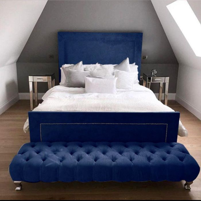 Harlow Plush Velvet Bed - Blue in 5 Sizes