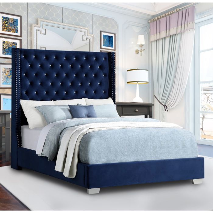 Nivana Plush Velvet Bed - Blue in 5 Sizes