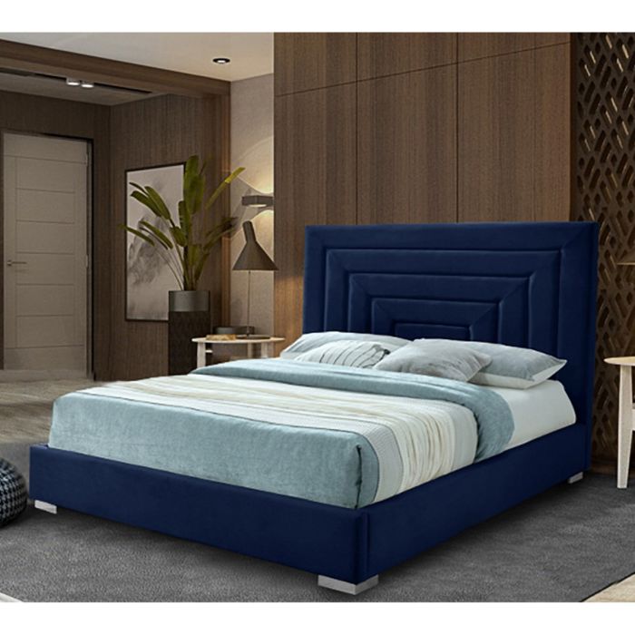 Lisso Plush Velvet Bed - Blue in 5 Sizes