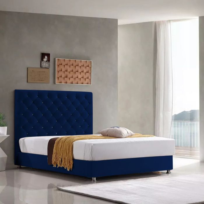 Marina Plush Velvet Bed - Blue in 5 Sizes