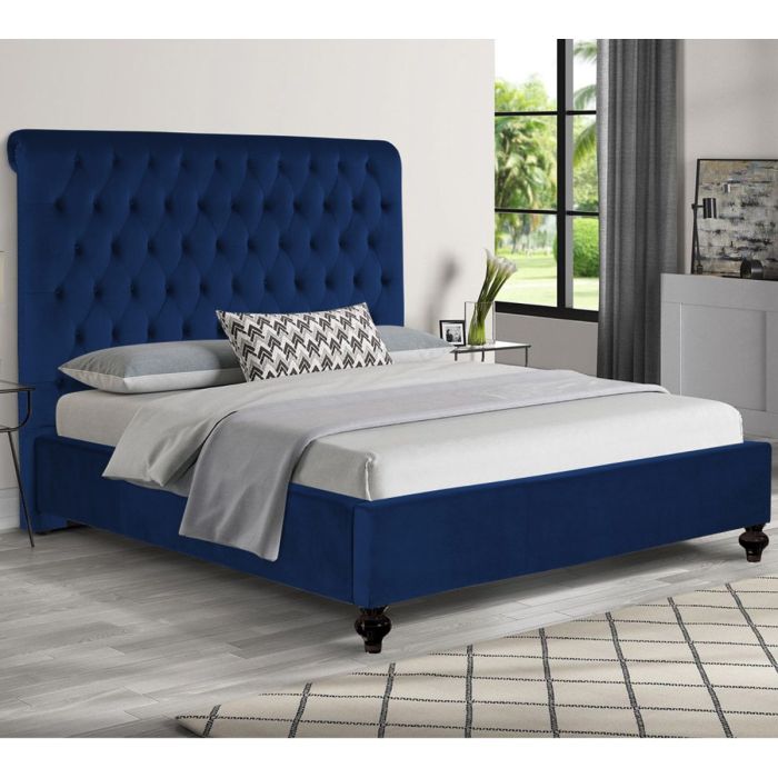 Fiona Plush Velvet Bed - Blue in 5 Sizes