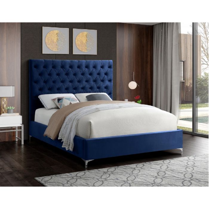 Charleston Plush Velvet Bed - Blue in 5 Sizes
