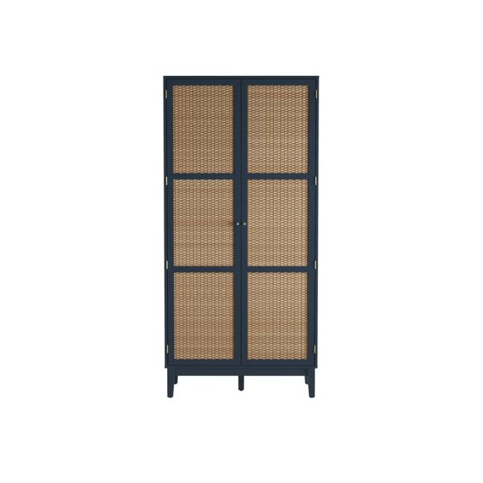 Wardrobe - BATON Rattan Effect 2 Door Wardrobe Blue - 85cm