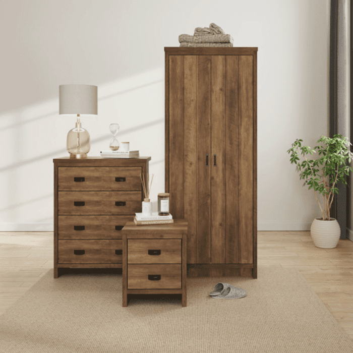 Wardrobe Set - BELONA 3 Door Bedroom Set 3 Piece Knotty Oak 109.8cm