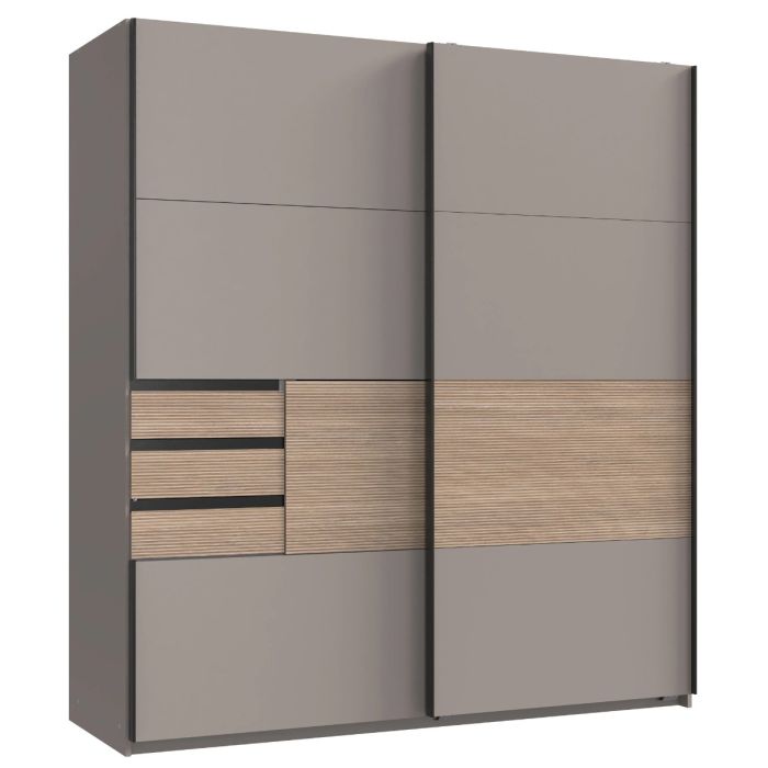 BREE 2 Door Sliding Wardrobe with 3 Drawers Grey - 180cm