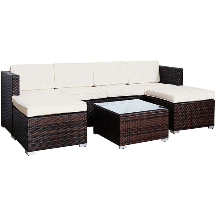 Waymog Rattan Garden 6 Seater Sofa with Coffee Table Set - 3 Colour