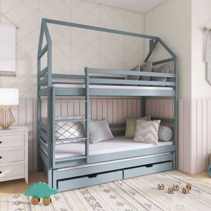 Arthur Calix Bunk Bed with Trundle and Storage in Grey - Foam/Bonnell Mattress