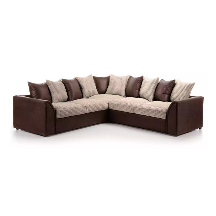 BRANDON Jumbo Cord Large 5 Seater L Shaped Scatterback Corner Sofa - Brown and Beige