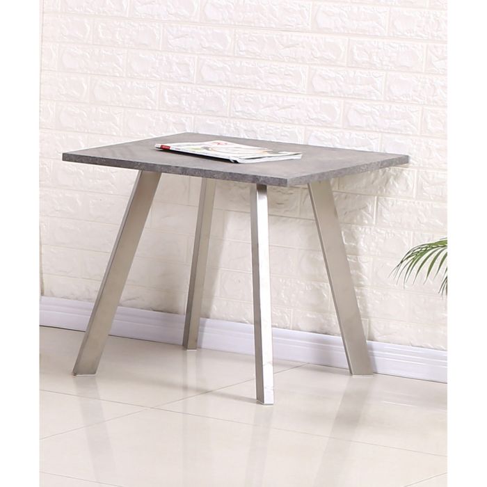 Helston Lamp Table with Brushed Stainless Steel Legs - Concrete Effect