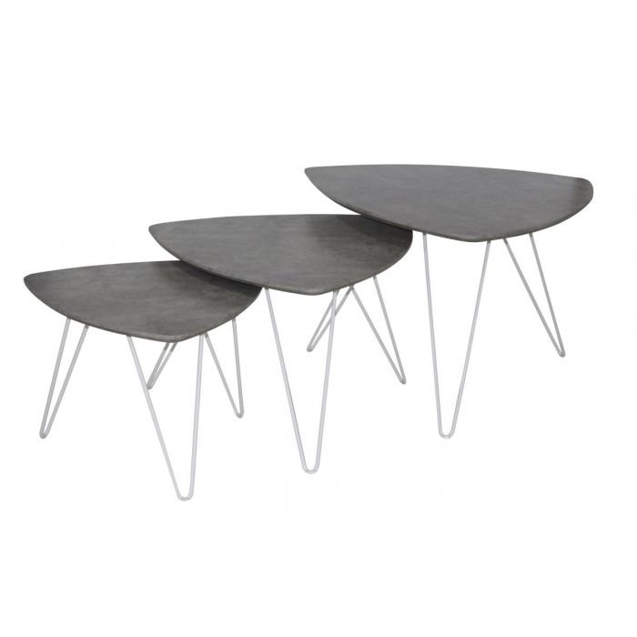 Helston Stone 3 Nest of Tables with White Metal Legs