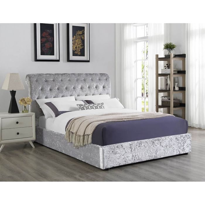 Broxtowe King Size Crushed Velvet Ottoman Storage Bed - Grey