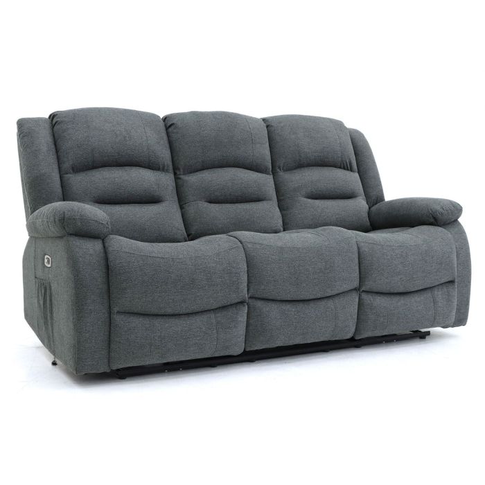 Recliner Sofa -  Mark Faux Leather 3 Seater Recliner Sofa Graphite 192cm