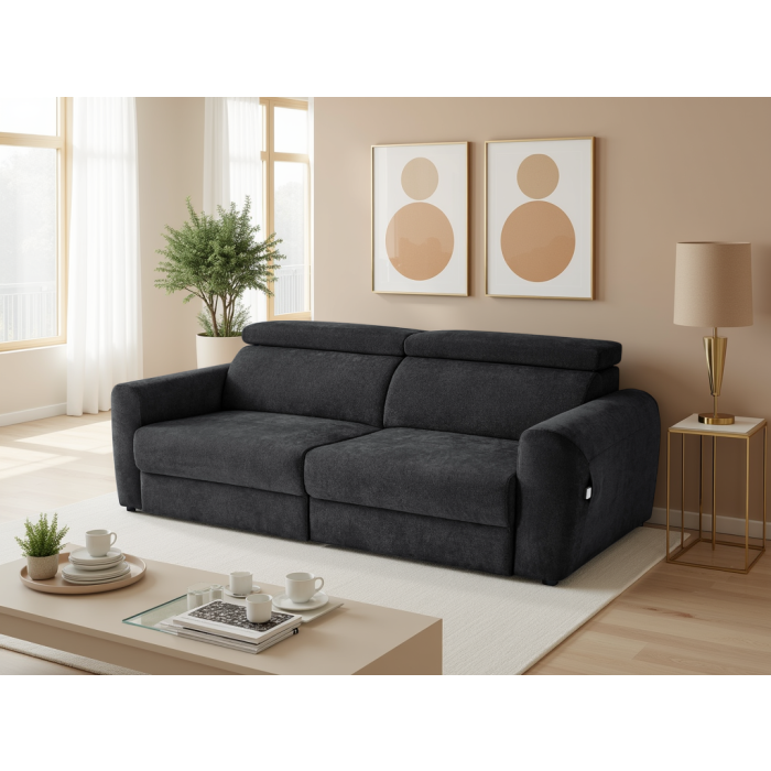 HALVORA Fabric 3 Seater Electric Recliner Sofabed - Black