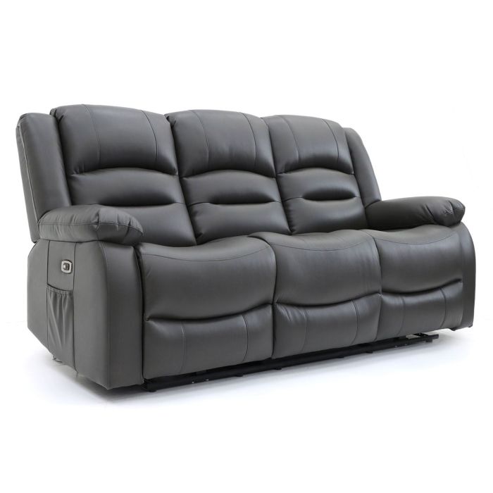 Recliner Sofa -  Mark Faux Leather 3 Seater Recliner Sofa Grey 192cm