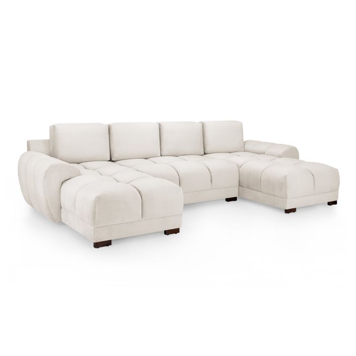 Corner Sofa - SUSAN Plush Velvet U Shape Corner Sofa Cream 330cm