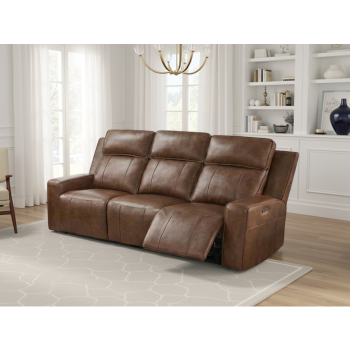 CALVIRO Leather 3 Seater Electric Recliner Sofa - Brown
