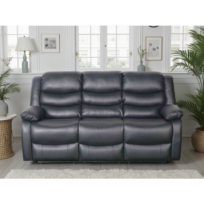 ASHBYNE Faux Leather 3 Seater Manual Recliner Sofa - Black