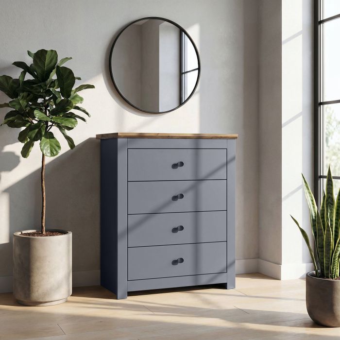 MILANA Grey Chest of Drawers - Medium-sized, 4 Drawers