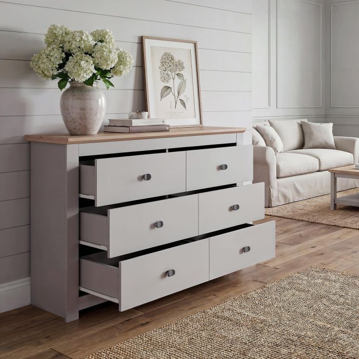 MILANA Beige Chest of Drawers - Large-sized, Double, 6 Drawers