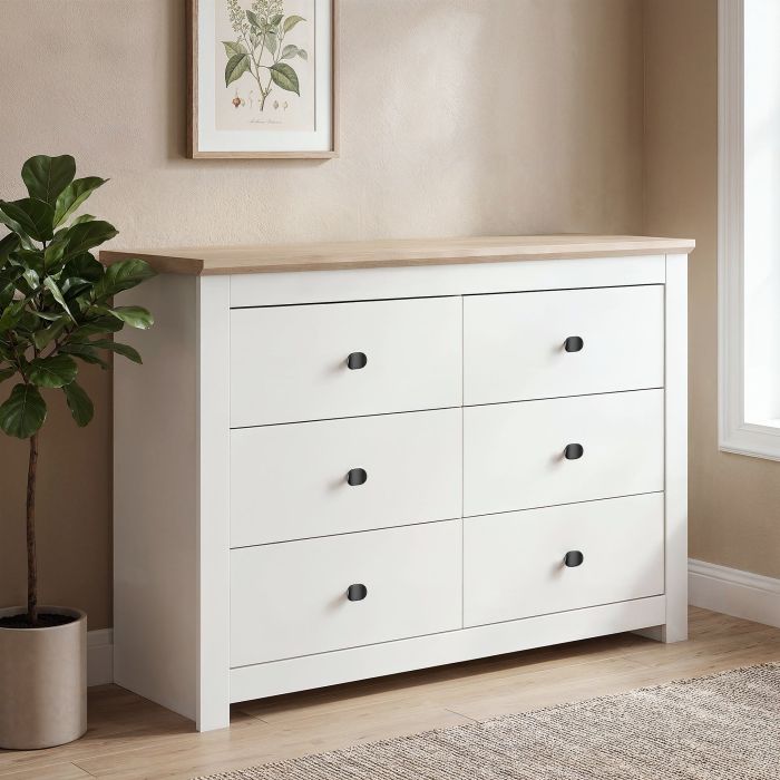 MILANA White Chest of Drawers - Large-sized, Double, 6 Drawers