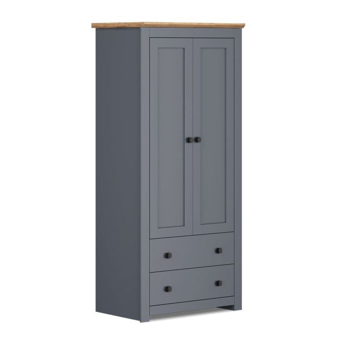 MILANA 2 Door Wardrobe with 2 Drawers Grey - 79cm