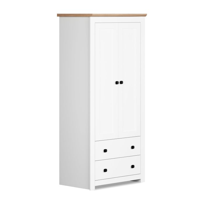 MILANA 2 Door Wardrobe with 2 Drawers White - 79cm