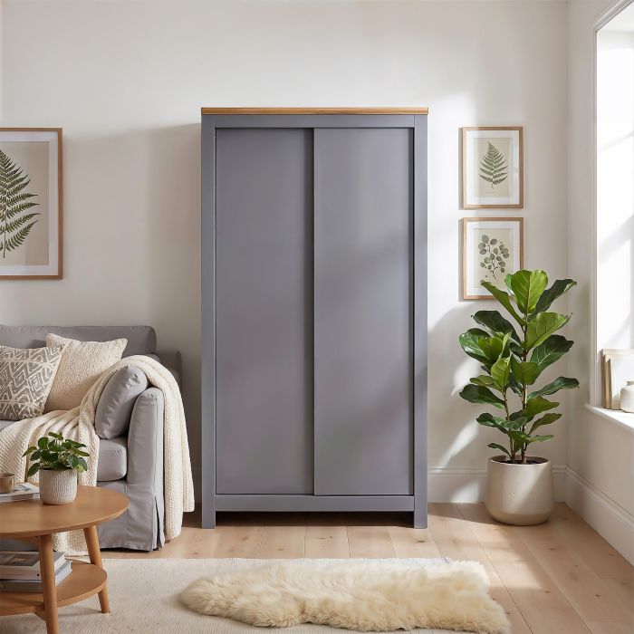 MILANA 2 Door Sliding Wardrobe Grey - 115cm