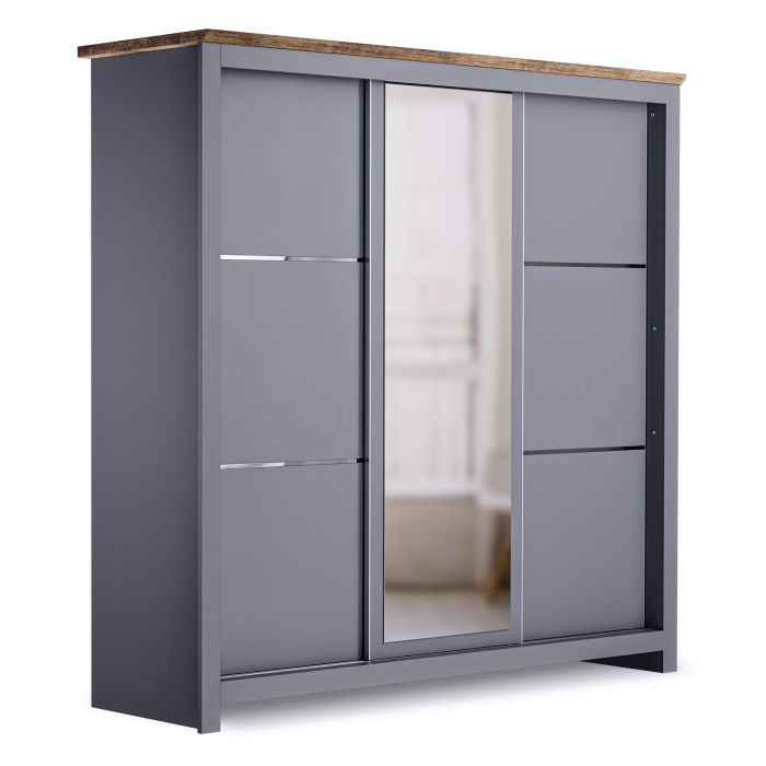 MILANA II 3 Door Mirrored Sliding Wardrobe Grey - 180cm
