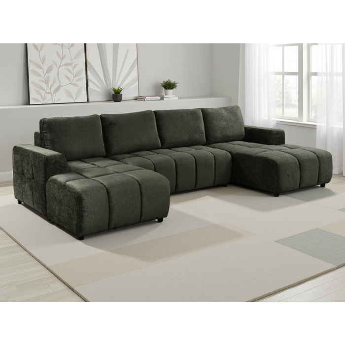 NORVENA Fabric 4 Seater U Shaped Corner Sofabed - Green