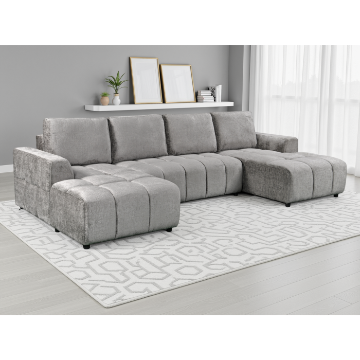 NORVENA Fabric 4 Seater U Shaped Corner Sofabed - Grey