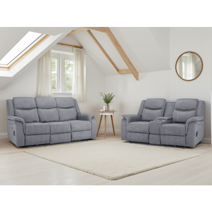 TECHLUXE Fabric 3 and 2 Seater Electric Recliner Sofa Set - Grey