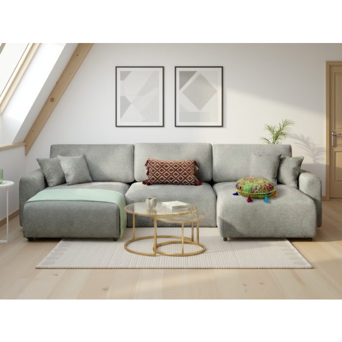 MORVATO Fabric 3 Seater U Shaped Corner Sofa - Grey