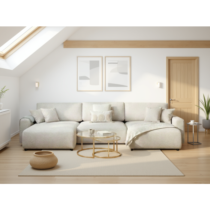 MORVATO Fabric 3 Seater U Shaped Corner Sofa - Beige