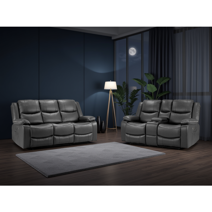 MART Faux Leather 3 and 2 Seater Electric Recliner Sofa Set - Black