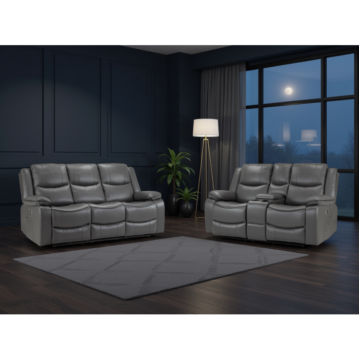 MART Faux Leather 3 and 2 Seater Electric Recliner Sofa Set - Graphite