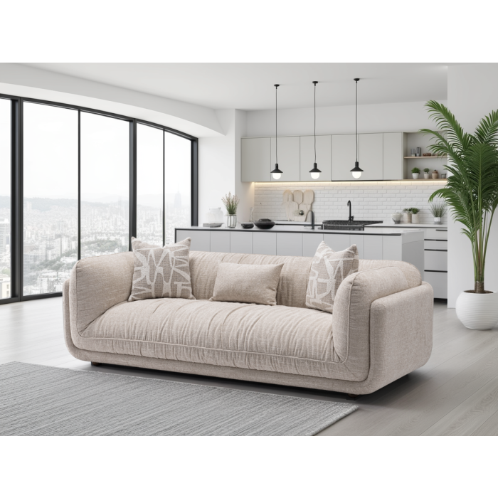 GALVIRO Fabric 3 Seater Sofa - Beige