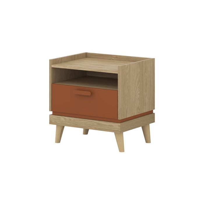 NORA Wooden Bedside Table with Drawer - Oak
