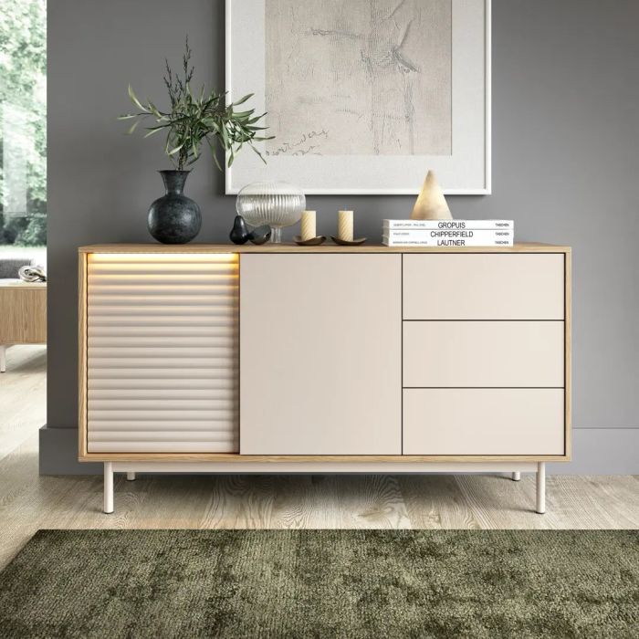 FINA Sideboard Cabinet 140cm - Oak with Beige
