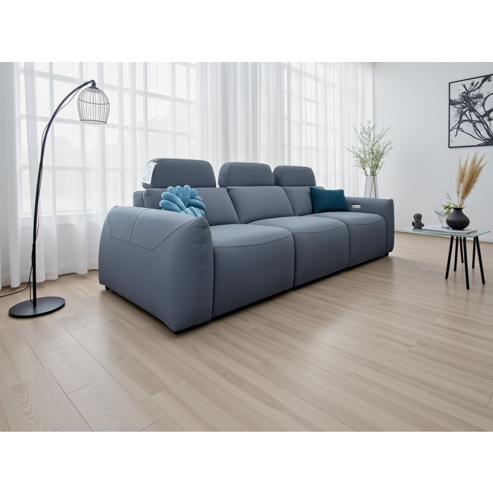 ALZANO Fabric 3 Seater Electric Recliner Sofa - Grey