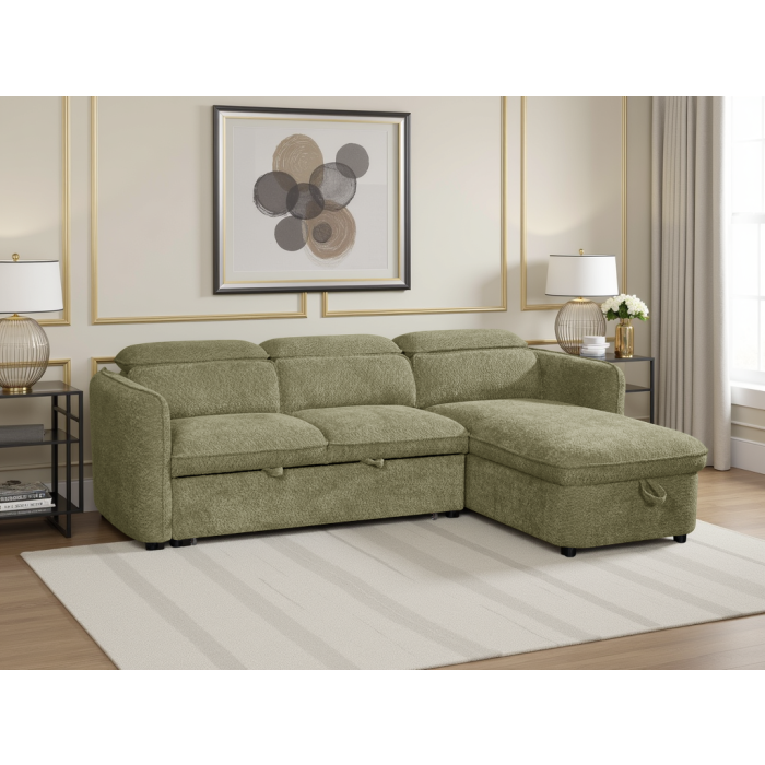 ELVAREN Fabric 3 Seater L Shaped Corner Sofabed - Green, Universal Facing
