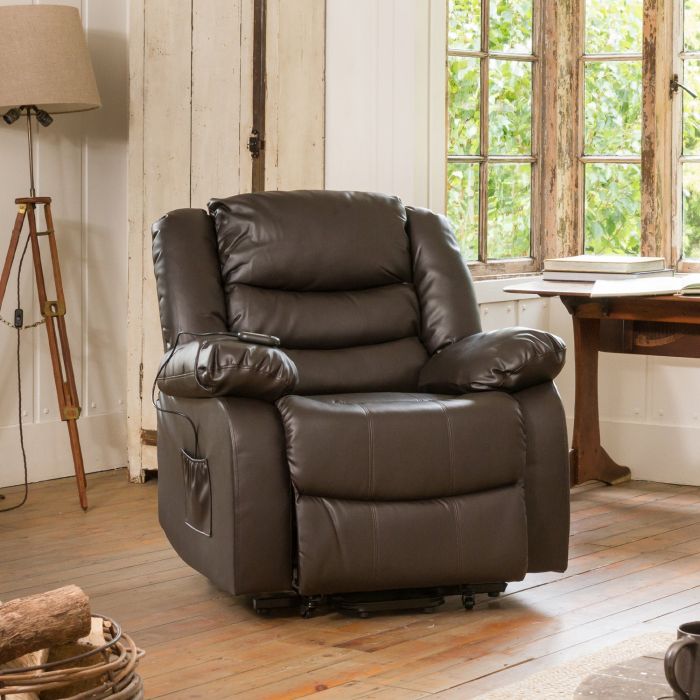 Armchair - REGALUXE Riser Leather Recliner Electric Lift Assist Heated Massage Chair - Brown