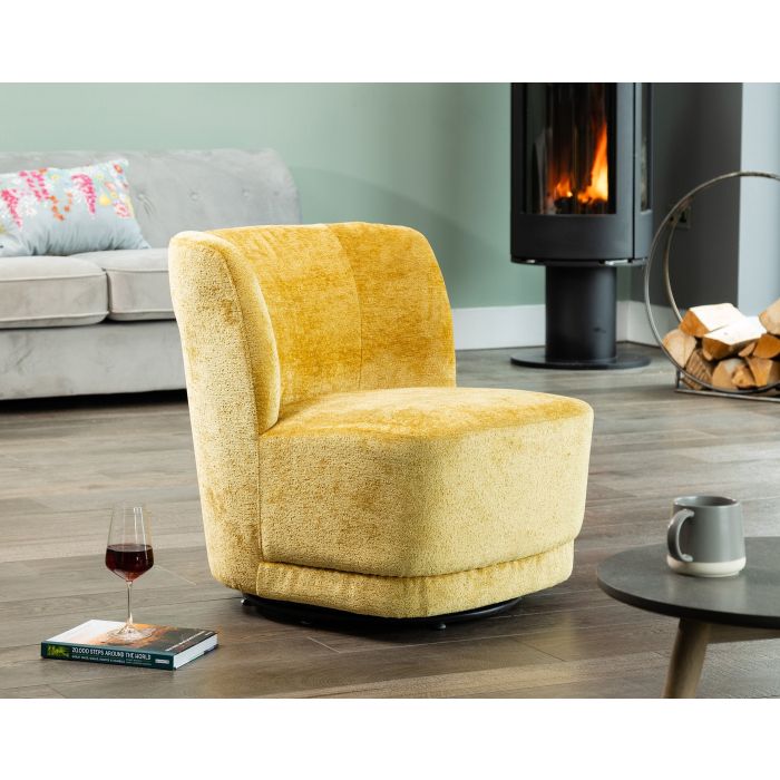 SEVORA Boucle Fabric Swivel Chair - Mustard