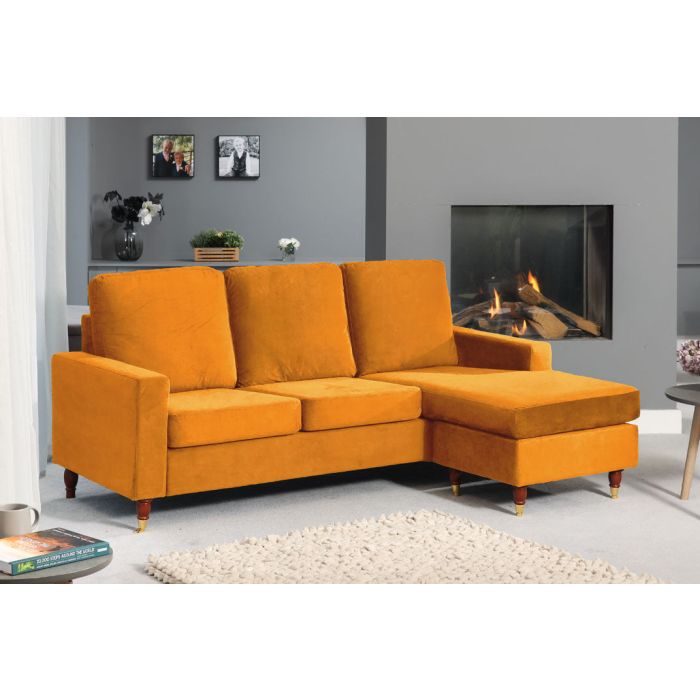 ORNOVA Velvet 3 Seater Reversible Corner Sofa- Orange