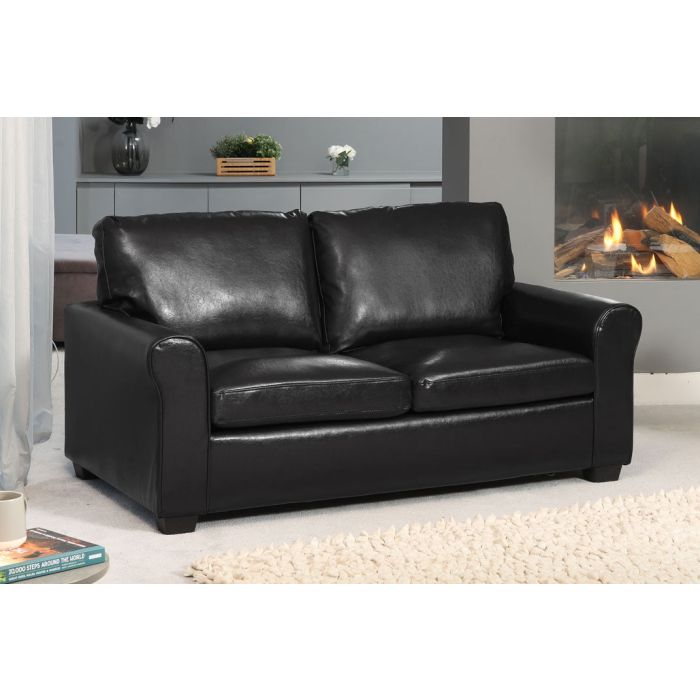 NOCERA Leather 3 Seater Sofa Bed - Black