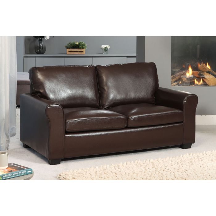 NOCERA Leather 3 Seater Sofa Bed - Brown