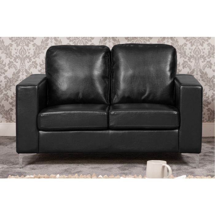 LUXORA Leather 2 Seater Sofa - Black